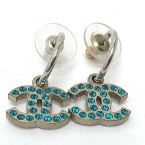 CHANEL Authentic Silver Logo Earrings